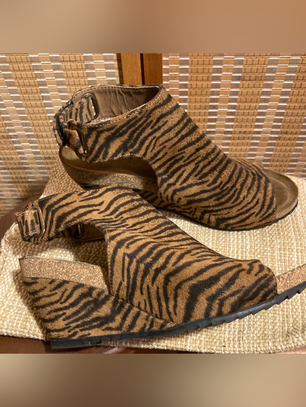 Boutique By Corkys | Women’s Brown Tiger Print Open-Toe Wedge Sandals - Size 7